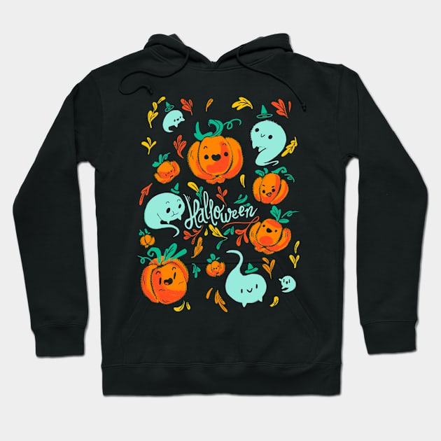 Pumpkins and Ghosts - Halloween Design Hoodie by TheTeenosaur